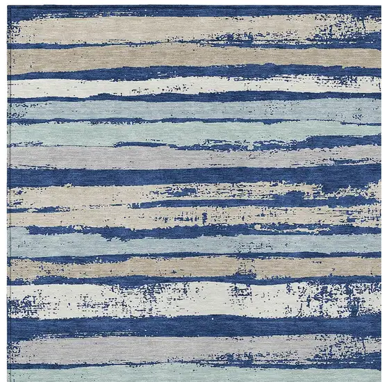 Navy Blue Beige And Ivory Striped Washable Indoor Outdoor Area Rug Photo 5