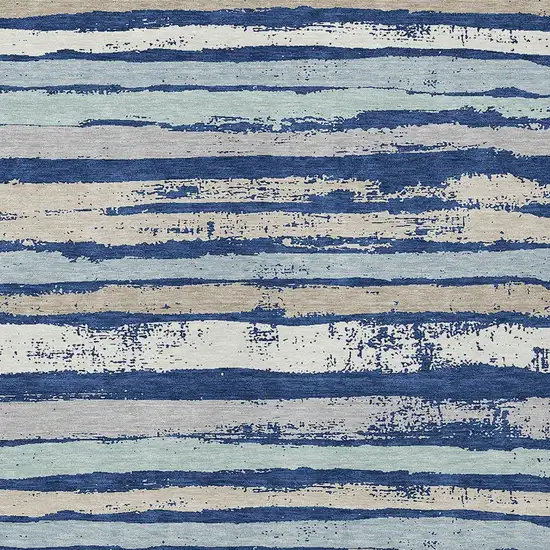 Navy Blue Beige And Ivory Striped Washable Indoor Outdoor Area Rug Photo 5