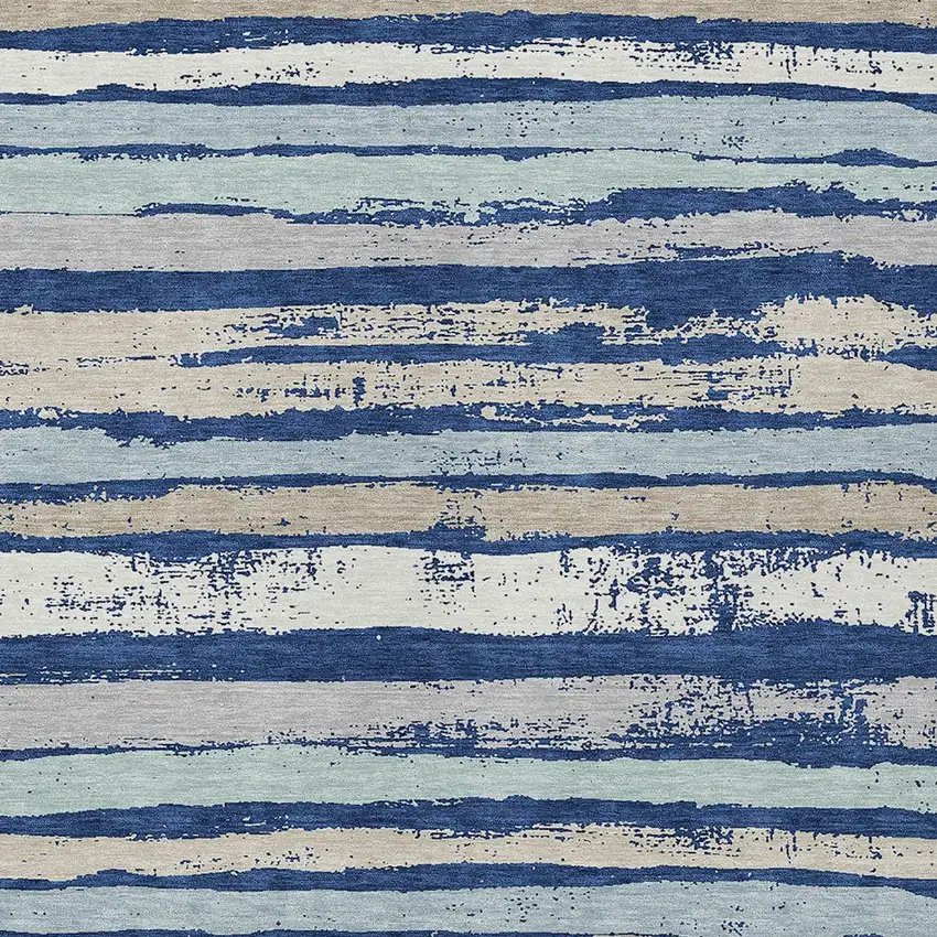 Navy Blue Beige And Ivory Striped Washable Indoor Outdoor Area Rug Photo 5