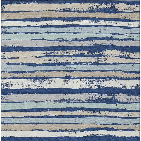 Navy Blue Beige And Ivory Striped Washable Indoor Outdoor Area Rug Photo 6