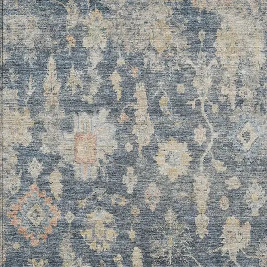 Navy Blue Beige And Rust Floral Washable Indoor Outdoor Area Rug Photo 3