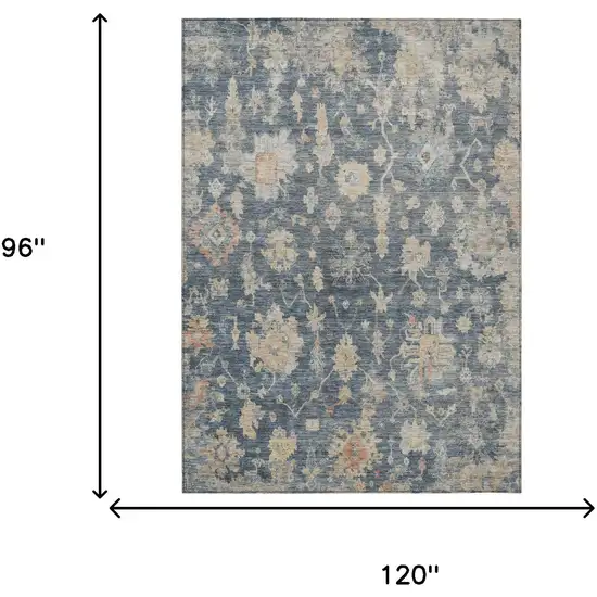 Navy Blue Beige And Rust Floral Washable Indoor Outdoor Area Rug Photo 3