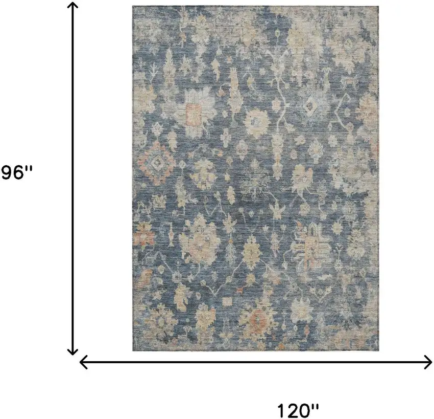 Navy Blue Beige And Rust Floral Washable Indoor Outdoor Area Rug Photo 3