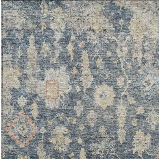 Navy Blue Beige And Rust Floral Washable Indoor Outdoor Area Rug Photo 4