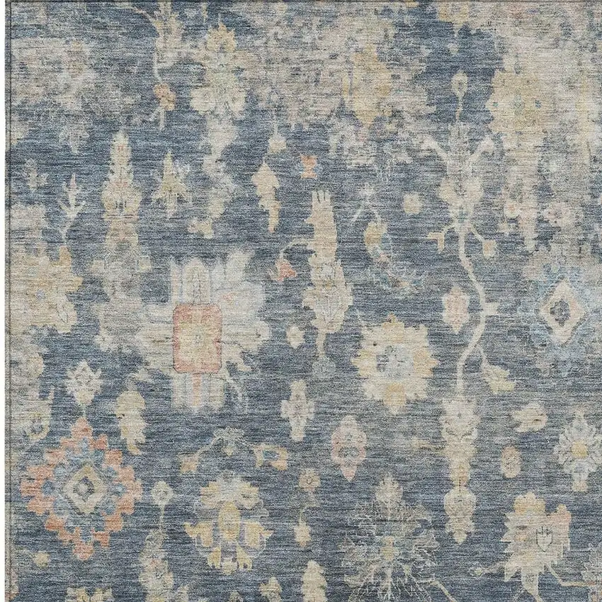 Navy Blue Beige And Rust Floral Washable Indoor Outdoor Area Rug Photo 4