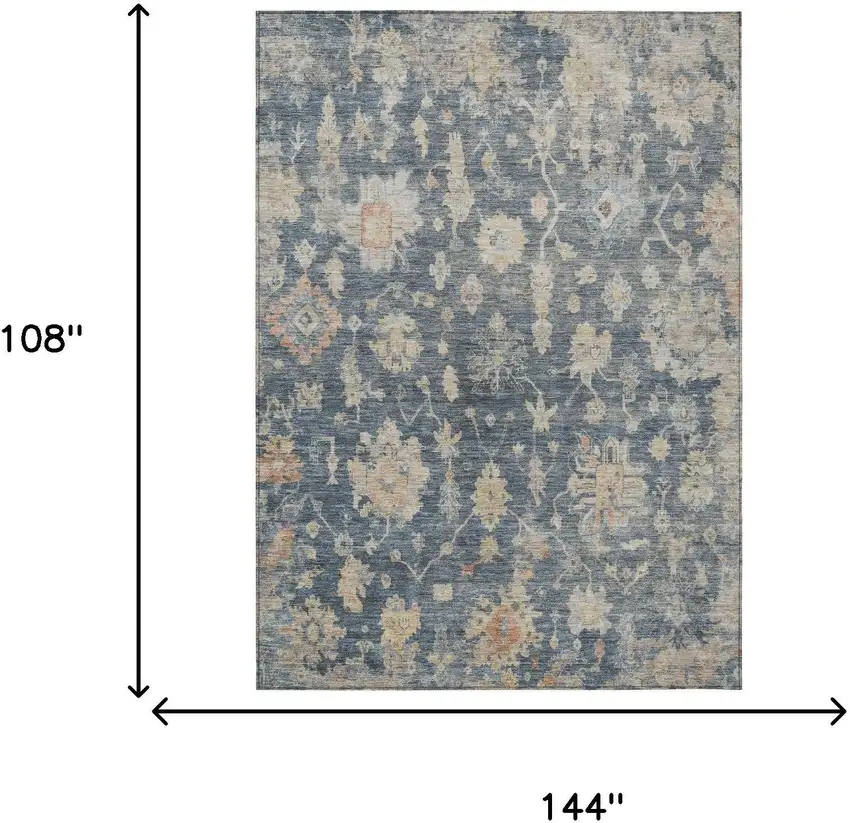 Navy Blue Beige And Rust Floral Washable Indoor Outdoor Area Rug Photo 3