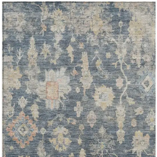 Navy Blue Beige And Rust Floral Washable Indoor Outdoor Area Rug Photo 4
