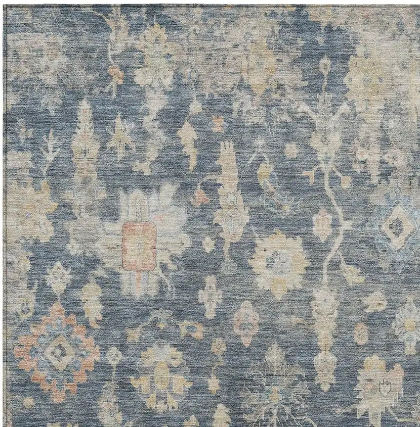 Navy Blue Beige And Rust Floral Washable Indoor Outdoor Area Rug Photo 4