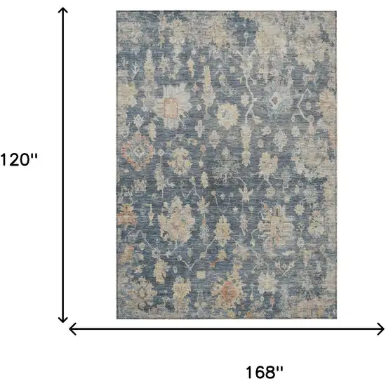 Navy Blue Beige And Rust Floral Washable Indoor Outdoor Area Rug Photo 3