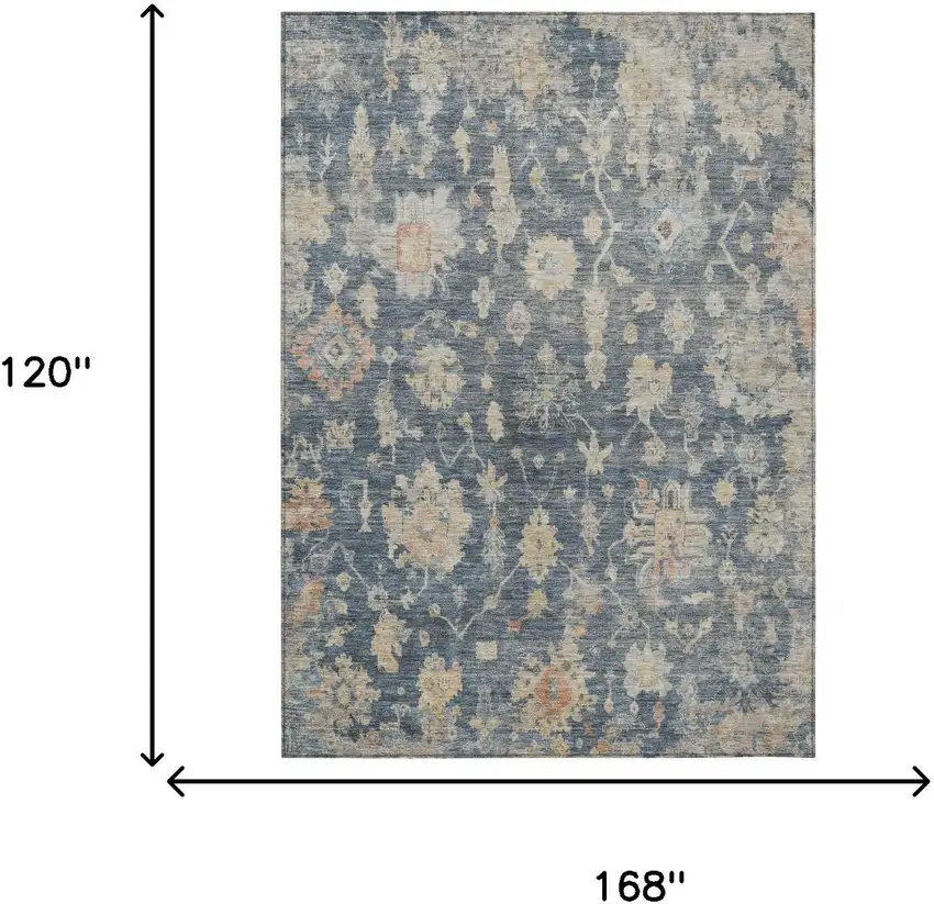 Navy Blue Beige And Rust Floral Washable Indoor Outdoor Area Rug Photo 3