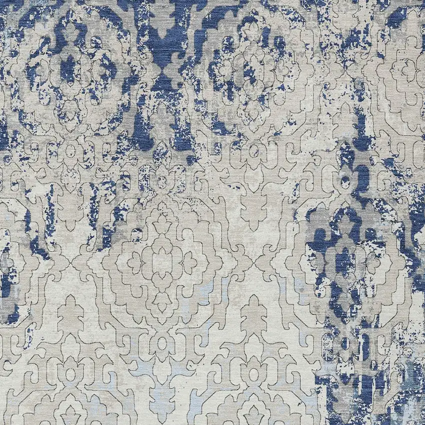 Navy Blue Beige And Sky Blue Medallion Washable Indoor Outdoor Area Rug Photo 5