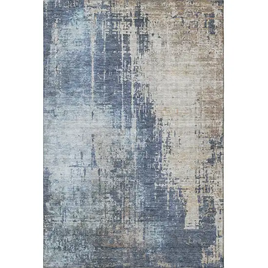 Navy Blue Beige And Taupe Abstract Washable Area Rug With UV Protection Photo 4