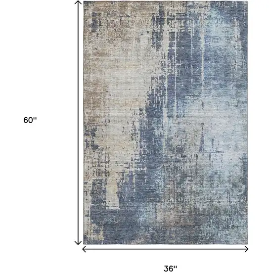 Navy Blue Beige And Taupe Abstract Washable Area Rug With UV Protection Photo 3