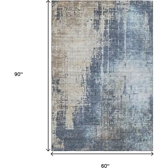 Navy Blue Beige And Taupe Abstract Washable Area Rug With UV Protection Photo 3