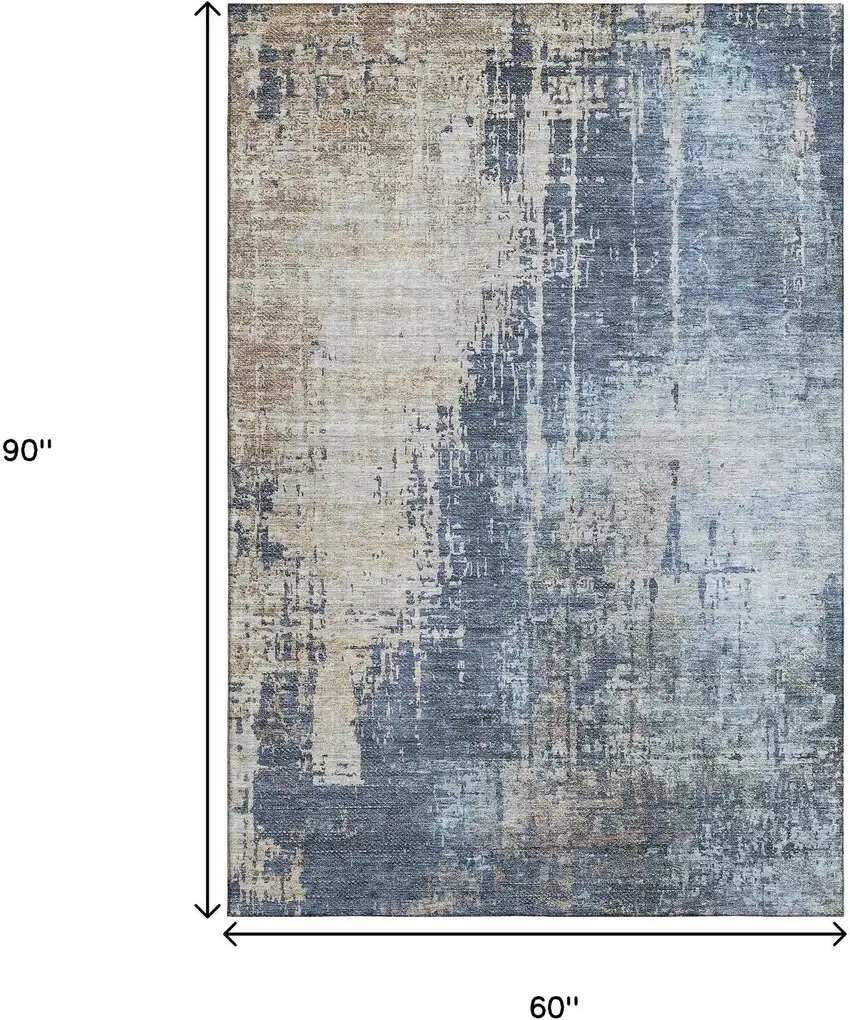 Navy Blue Beige And Taupe Abstract Washable Area Rug With UV Protection Photo 3