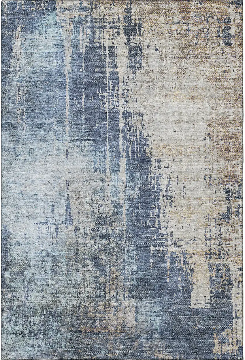 Navy Blue Beige And Taupe Abstract Washable Area Rug With UV Protection Photo 4