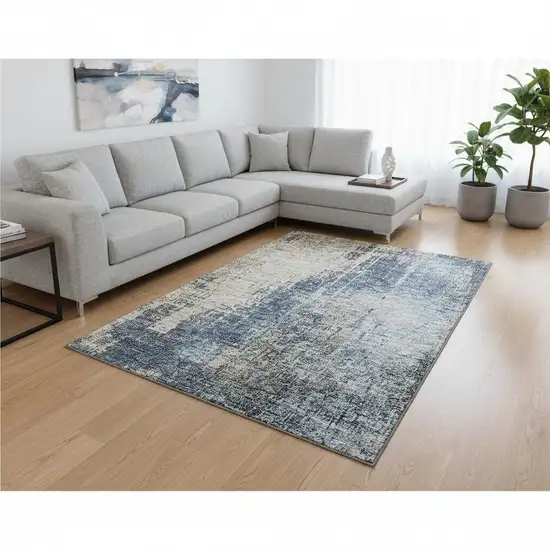 Navy Blue Beige And Taupe Abstract Washable Area Rug With UV Protection Photo 2