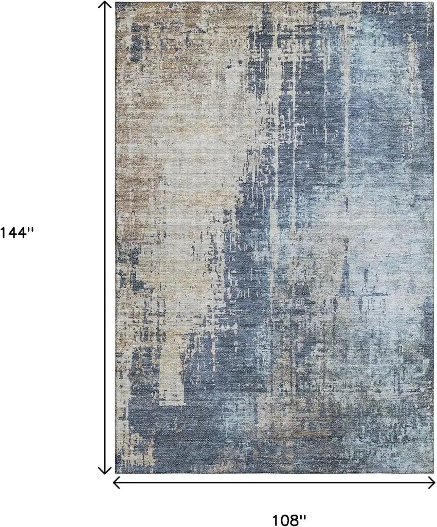 Navy Blue Beige And Taupe Abstract Washable Area Rug With UV Protection Photo 3