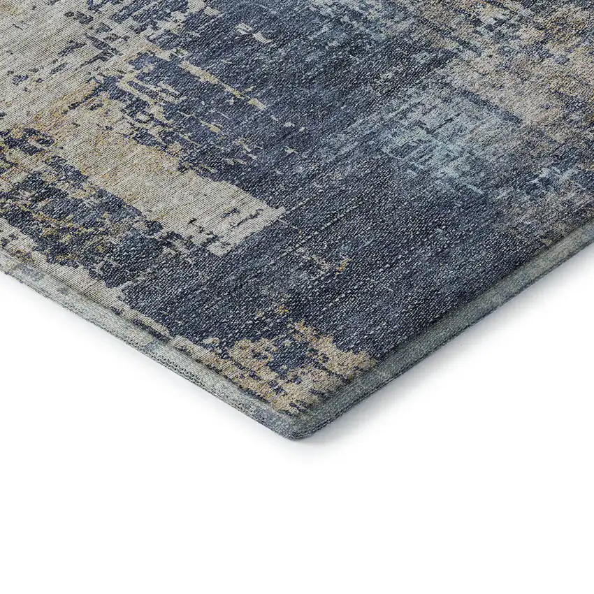 Navy Blue Beige And Taupe Abstract Washable Area Rug With UV Protection Photo 8