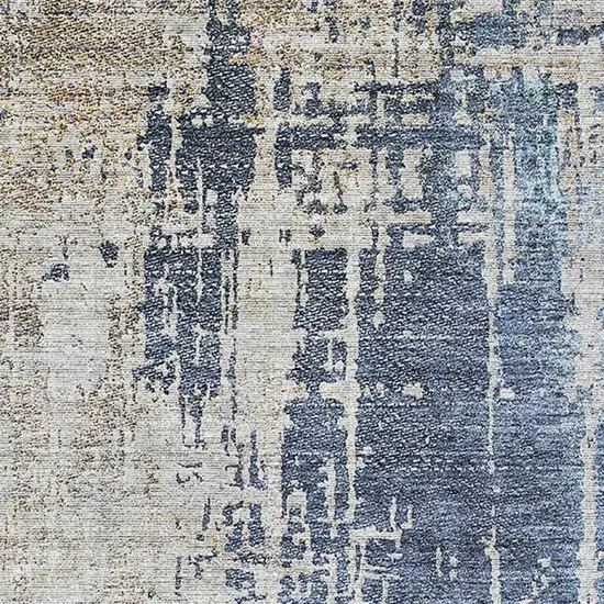 Navy Blue Beige And Taupe Abstract Washable Area Rug With UV Protection Photo 4