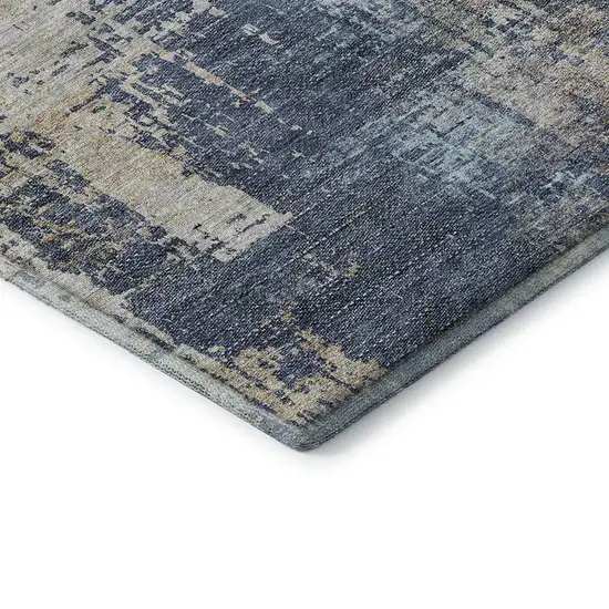 Navy Blue Beige And Taupe Abstract Washable Area Rug With UV Protection Photo 8