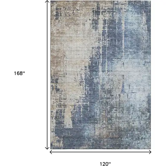 Navy Blue Beige And Taupe Abstract Washable Area Rug With UV Protection Photo 3