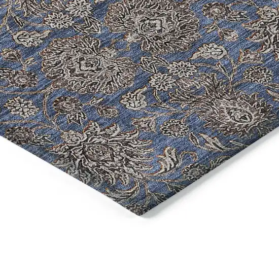 Navy Blue Beige And Taupe Floral Washable Indoor Outdoor Area Rug Photo 3