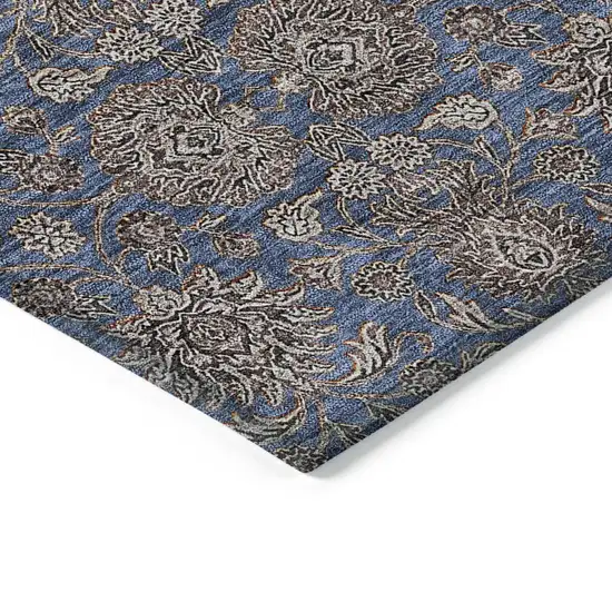 Navy Blue Beige And Taupe Floral Washable Indoor Outdoor Area Rug Photo 3