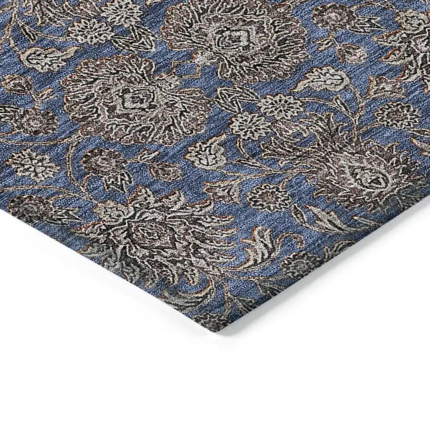 Navy Blue Beige And Taupe Floral Washable Indoor Outdoor Area Rug Photo 3