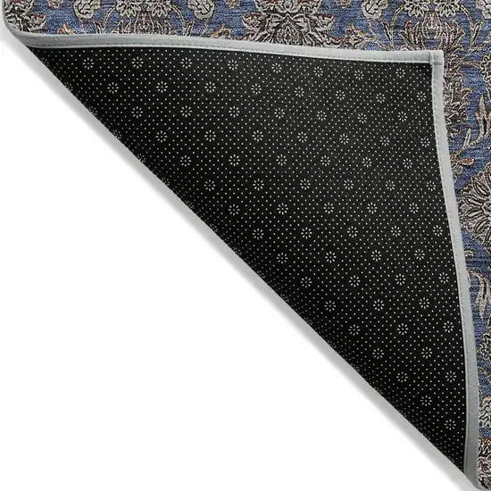 Navy Blue Beige And Taupe Floral Washable Indoor Outdoor Area Rug Photo 2