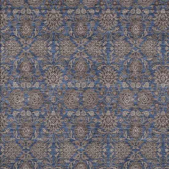 Navy Blue Beige And Taupe Floral Washable Indoor Outdoor Area Rug Photo 4