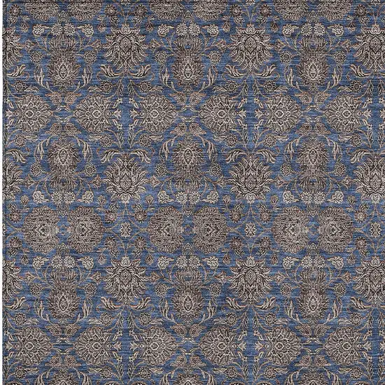 Navy Blue Beige And Taupe Floral Washable Indoor Outdoor Area Rug Photo 4