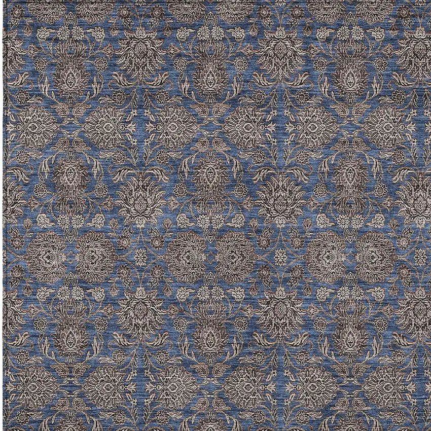 Navy Blue Beige And Taupe Floral Washable Indoor Outdoor Area Rug Photo 4