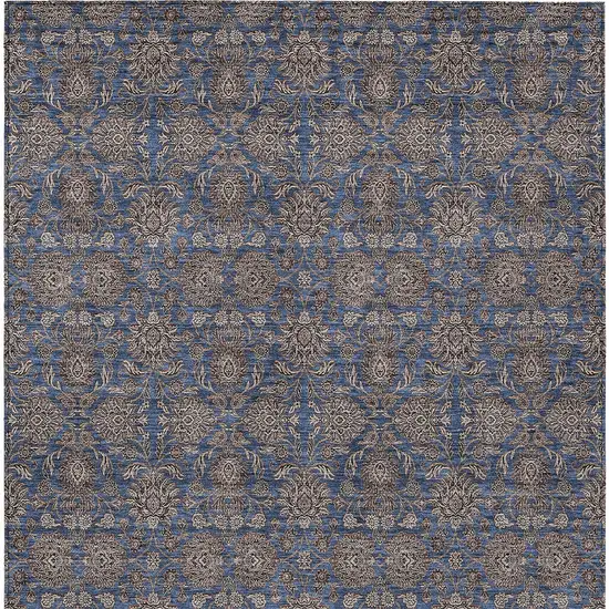 Navy Blue Beige And Taupe Floral Washable Indoor Outdoor Area Rug Photo 5