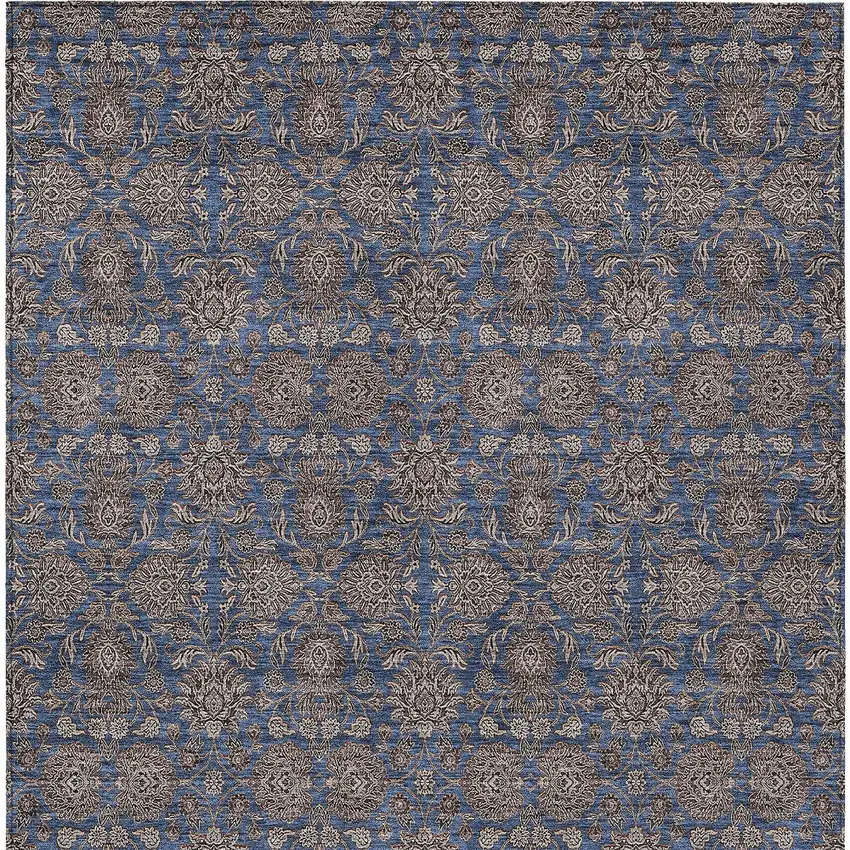 Navy Blue Beige And Taupe Floral Washable Indoor Outdoor Area Rug Photo 5