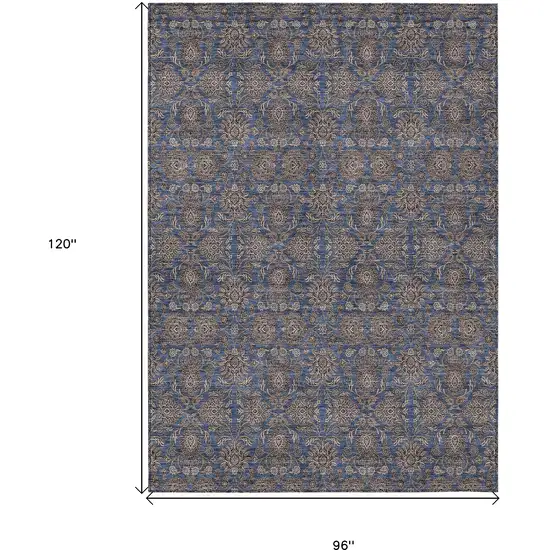 Navy Blue Beige And Taupe Floral Washable Indoor Outdoor Area Rug Photo 3