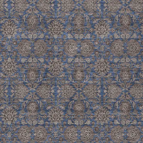 Navy Blue Beige And Taupe Floral Washable Indoor Outdoor Area Rug Photo 4
