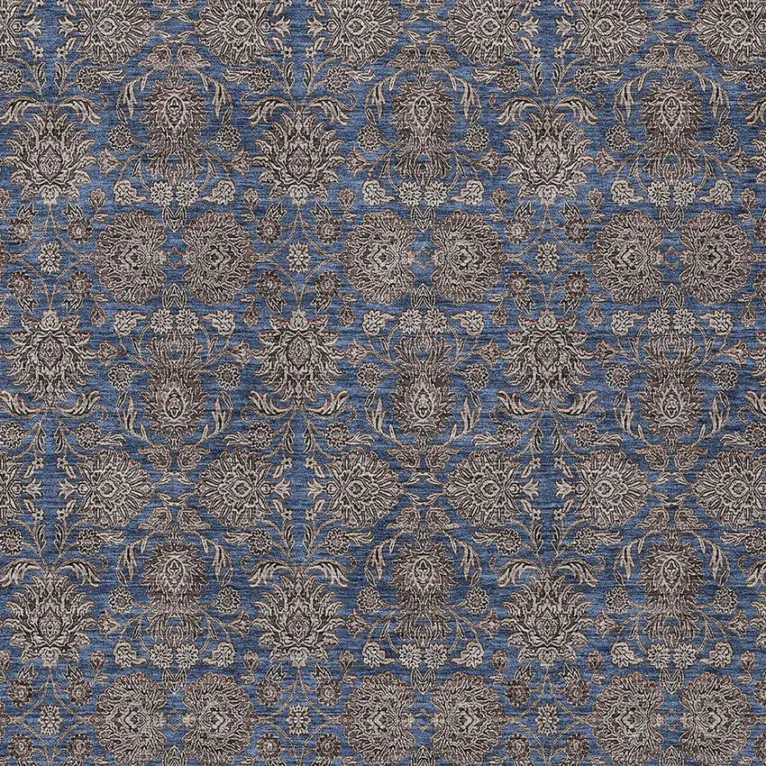 Navy Blue Beige And Taupe Floral Washable Indoor Outdoor Area Rug Photo 4