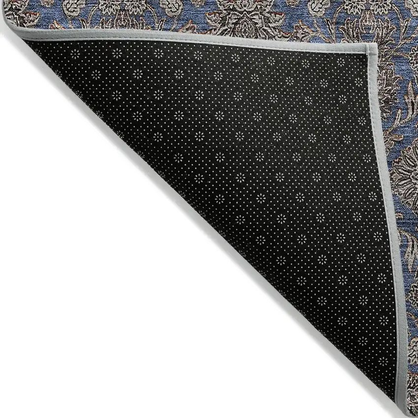 Navy Blue Beige And Taupe Floral Washable Indoor Outdoor Area Rug Photo 2
