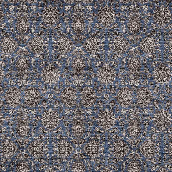 Navy Blue Beige And Taupe Floral Washable Indoor Outdoor Area Rug Photo 4