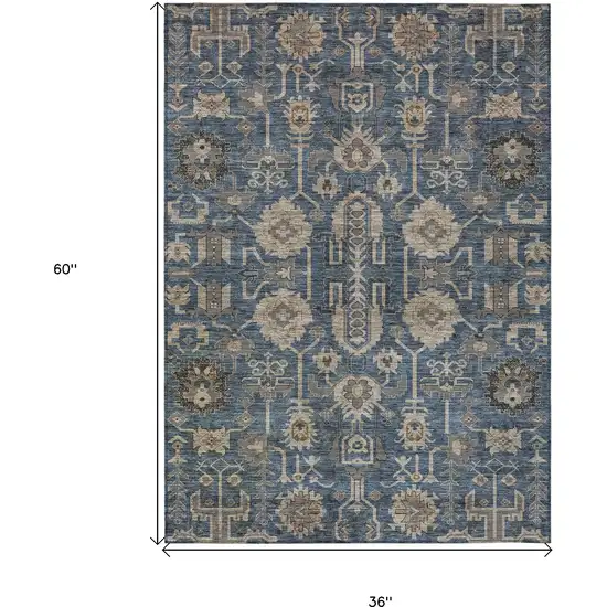 Navy Blue Beige And Taupe Oriental Washable Indoor Outdoor Area Rug Photo 3