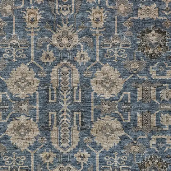 Navy Blue Beige And Taupe Oriental Washable Indoor Outdoor Area Rug Photo 4