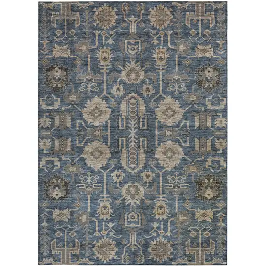 Navy Blue Beige And Taupe Oriental Washable Indoor Outdoor Area Rug Photo 5