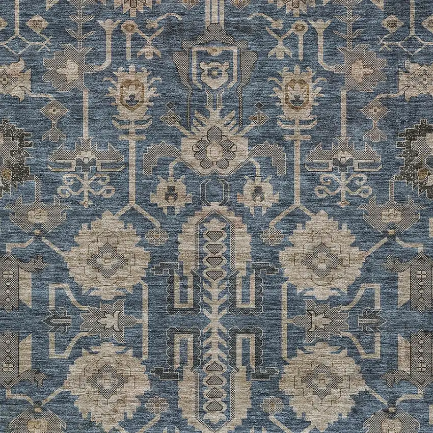 Navy Blue Beige And Taupe Oriental Washable Indoor Outdoor Area Rug Photo 4