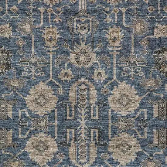 Navy Blue Beige And Taupe Oriental Washable Indoor Outdoor Area Rug Photo 4