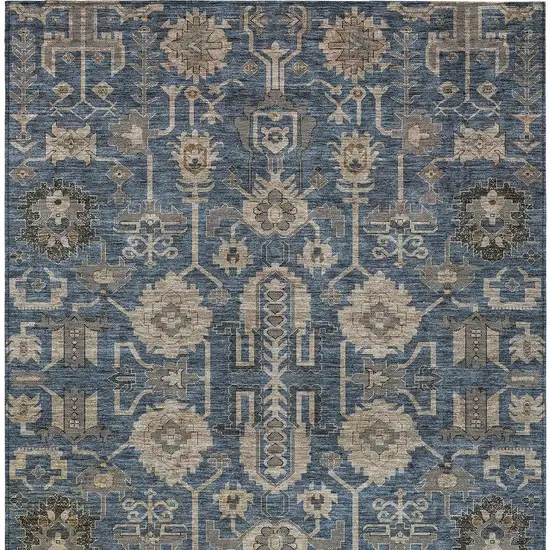 Navy Blue Beige And Taupe Oriental Washable Indoor Outdoor Area Rug Photo 5