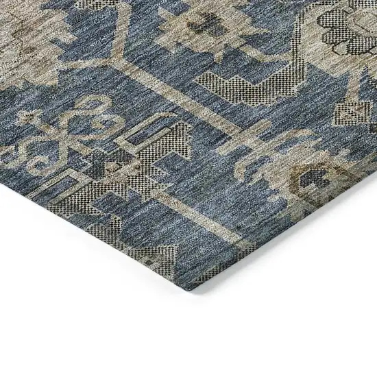 Navy Blue Beige And Taupe Oriental Washable Indoor Outdoor Area Rug Photo 3