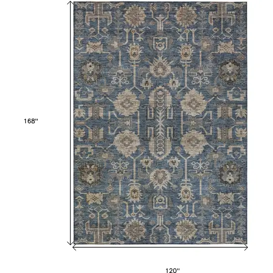 Navy Blue Beige And Taupe Oriental Washable Indoor Outdoor Area Rug Photo 3
