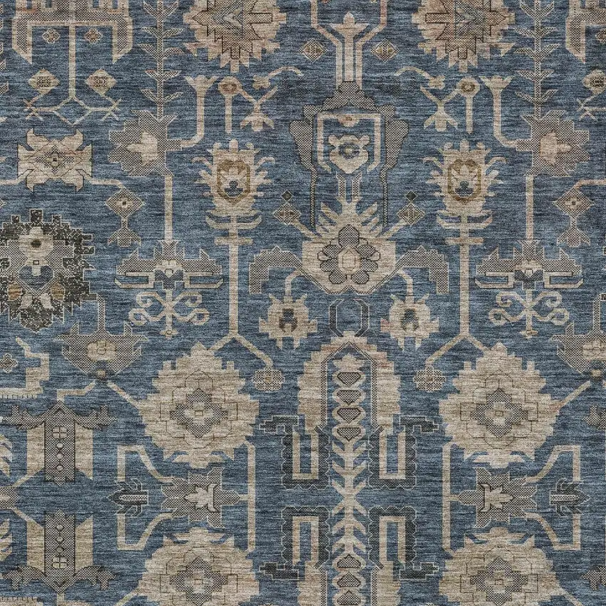 Navy Blue Beige And Taupe Oriental Washable Indoor Outdoor Area Rug Photo 4