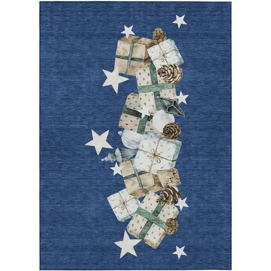 Navy Blue Beige Ivory And Taupe Presents Washable Indoor Outdoor Area Rug Photo 9